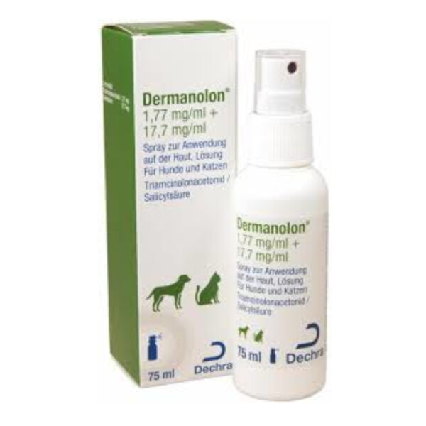 Dermanolon cutaneous spray for dogs and cats