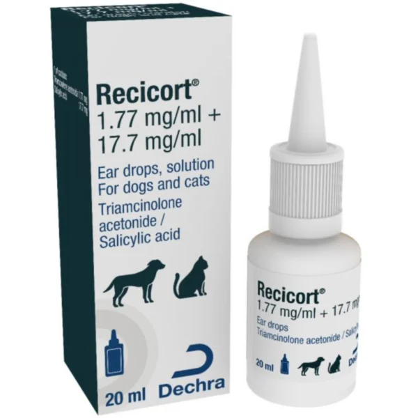 Recicort ear drops for dogs and cats