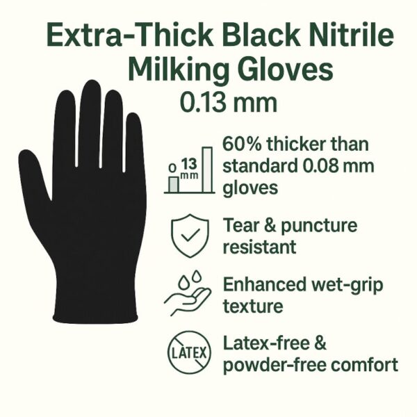 Thicker Black Nitrile Small Milking Gloves – 0.13 mm Thick