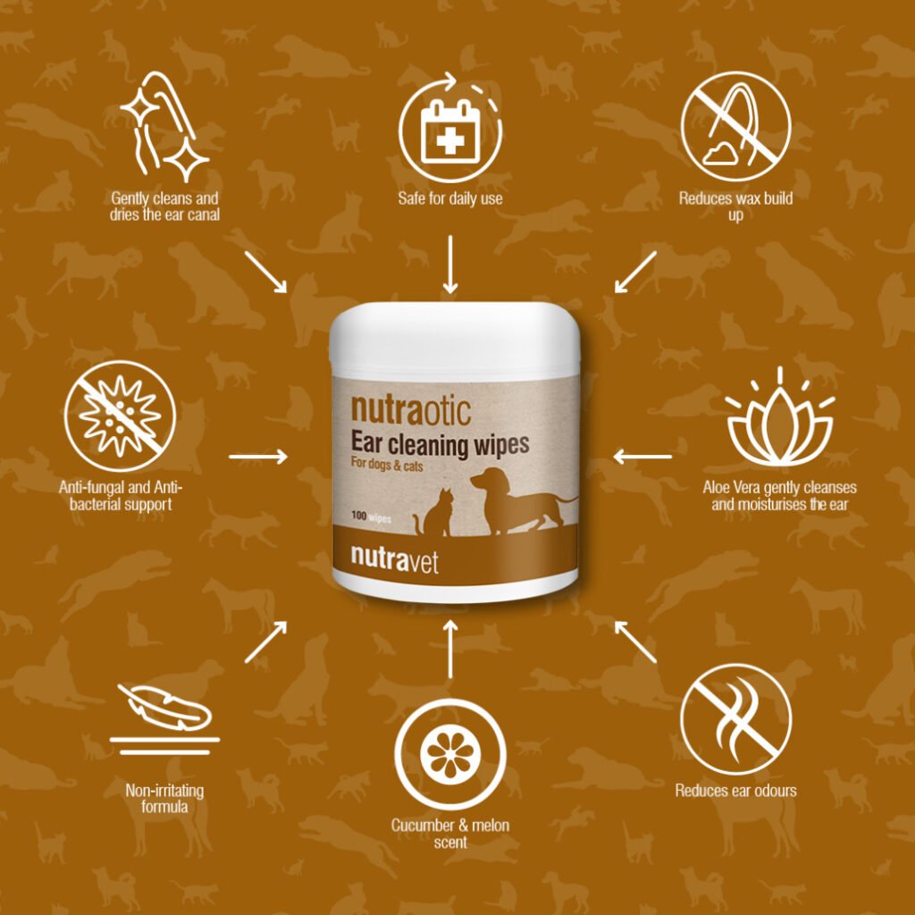Nutraotic ear cleaning wipes tub for dogs and cats from Nutravet