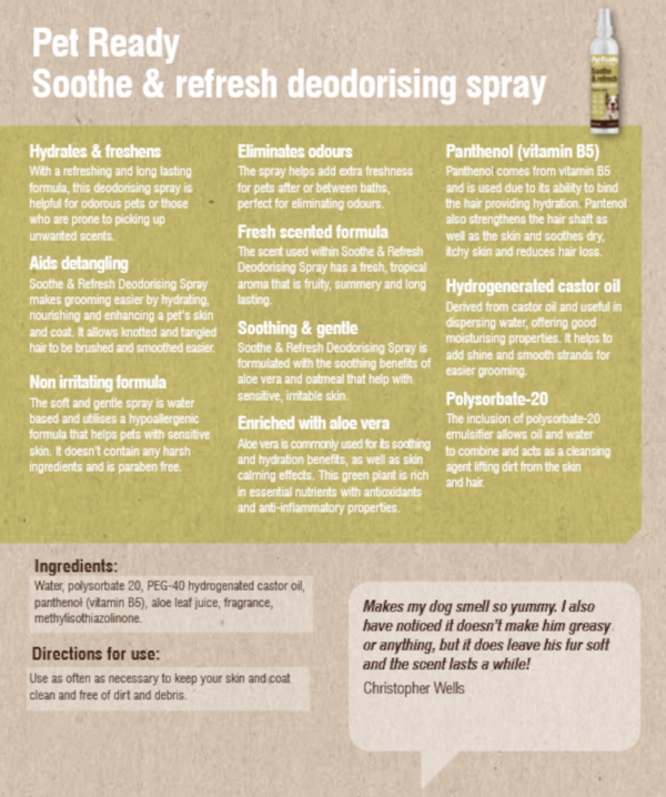 2 Pet Ready Soothe & Refresh Deodorising Spray 225ml