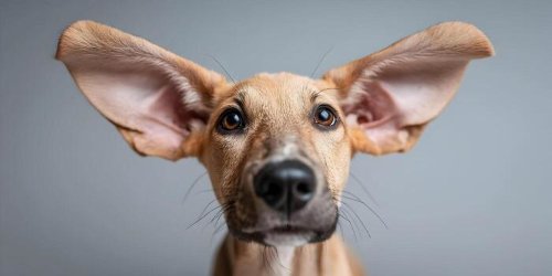 Happy dog with ears up looking at camera