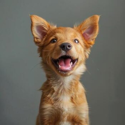 Happy dog with ears up looking at camera outdoors