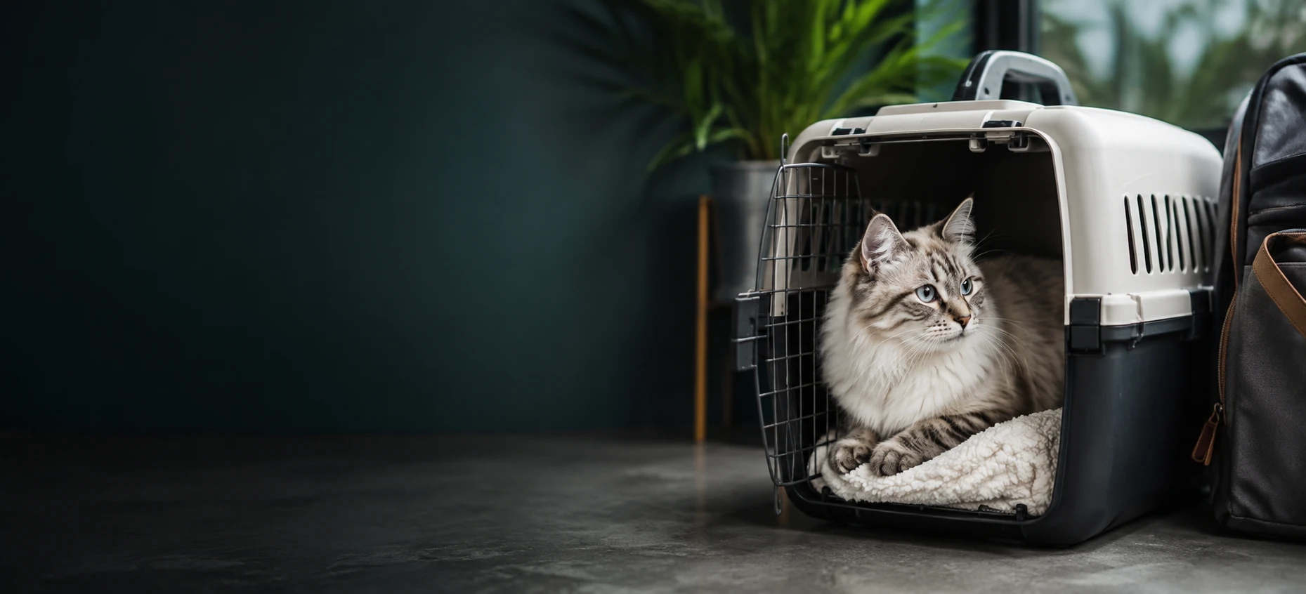 Cat sitting in a pet carrier