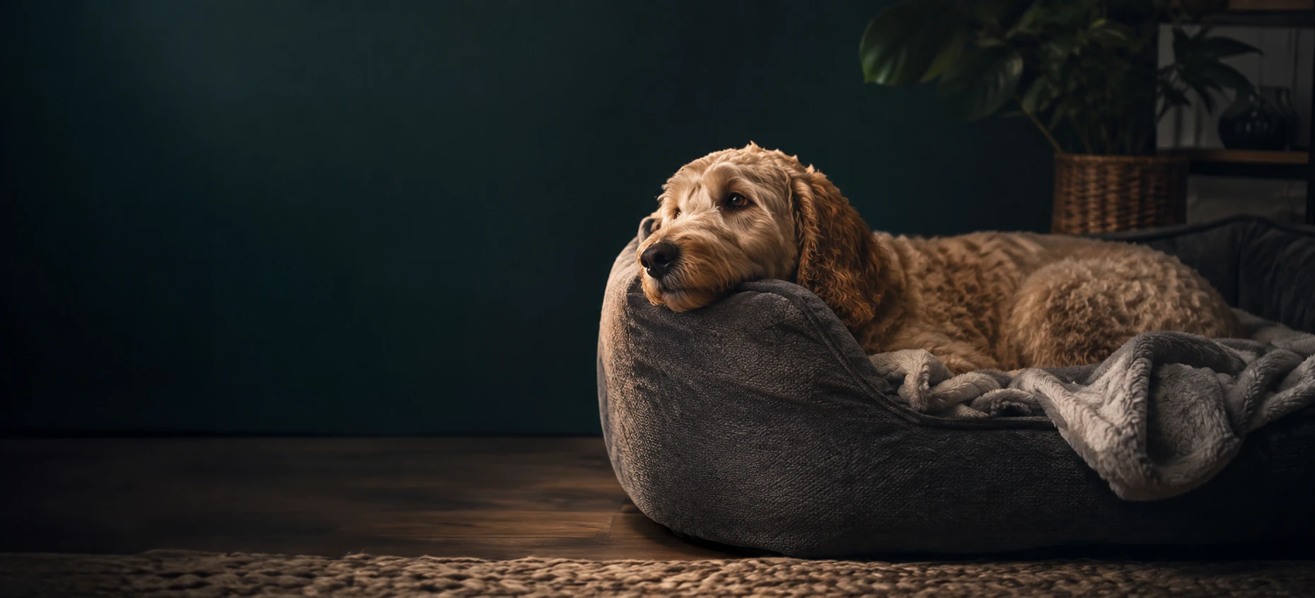 Dog relaxing in a comfortable pet bed