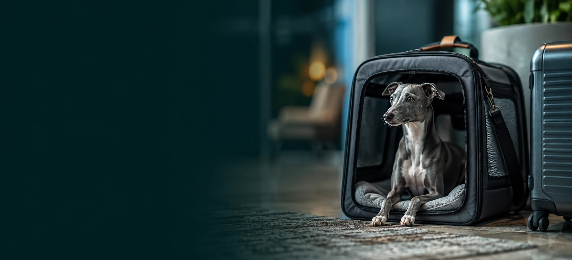 Dog sitting in a pet carrier