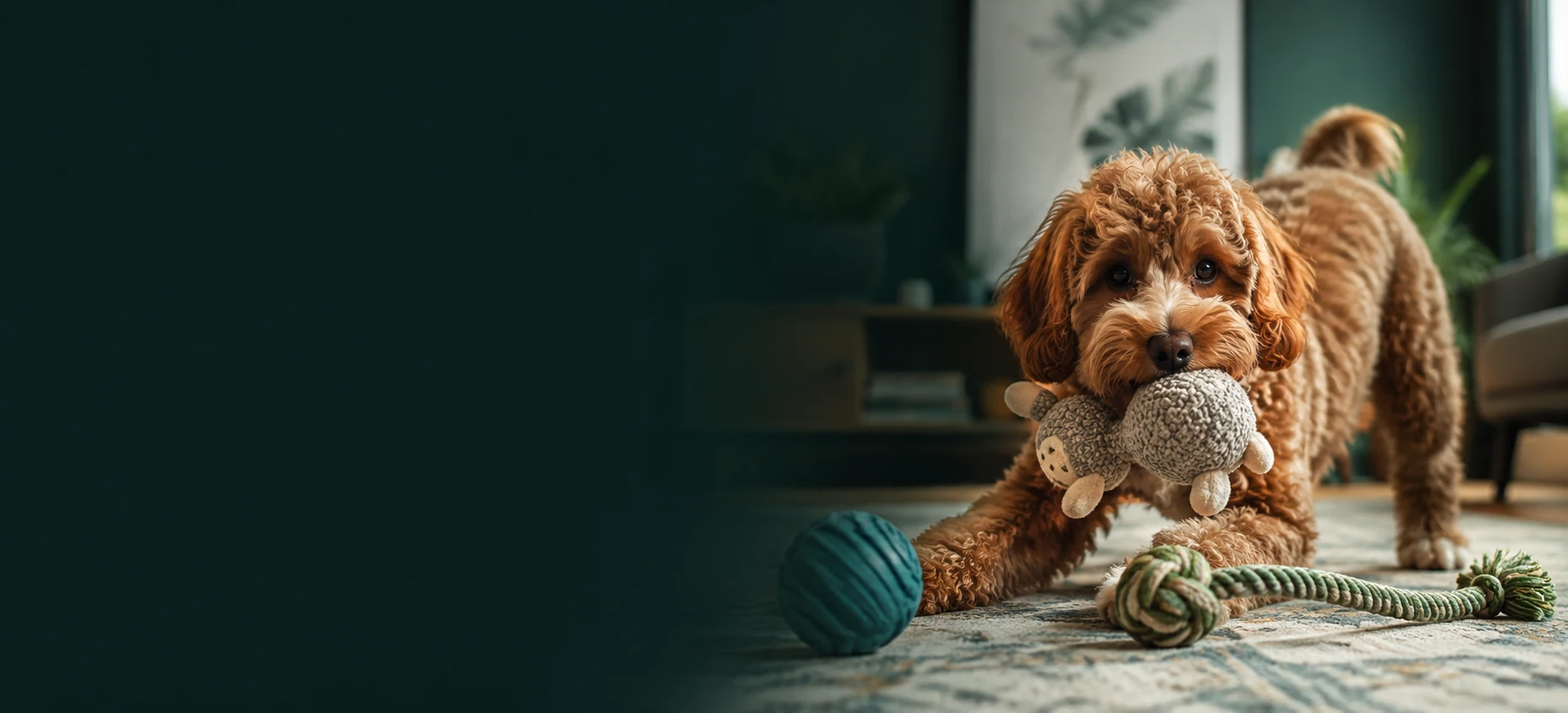 Dog playing with pet toys