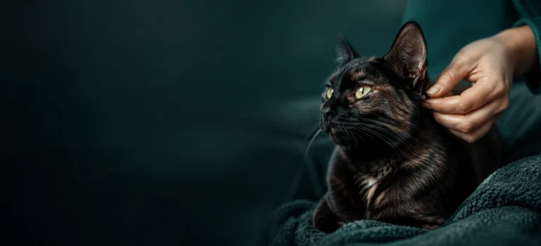 Cat being checked for fleas and ticks
