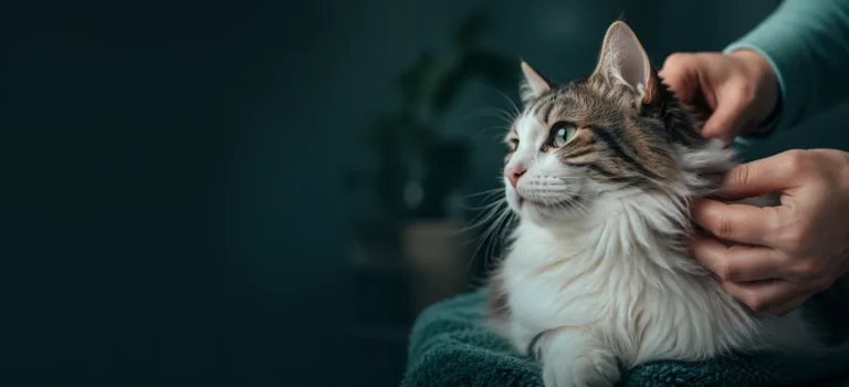 Cat having its coat and skin checked